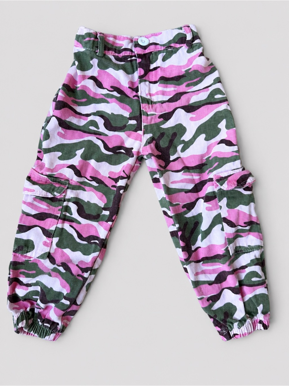 Kids Pink & Green Camo Cargo Pants Joggers 110cm Kids Height Age 4T - 5T